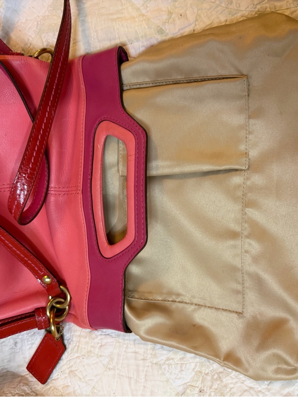VTG Coach Bonnie Cashin 13388 Pink Red Colorblock Fold Over Crossbody Bag Y2K - Picture 14 of 16